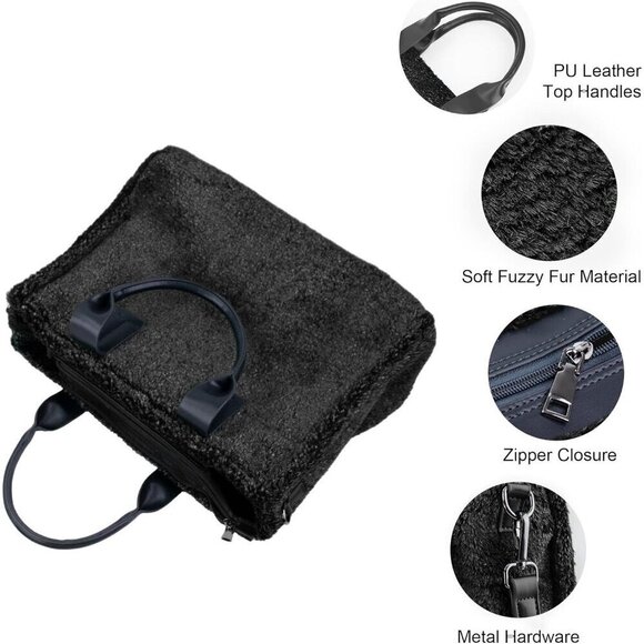 Large Tote Bag for Women Soft Winter Fuzzy Furry Shoulder Purse Handbag - Picture 4 of 6